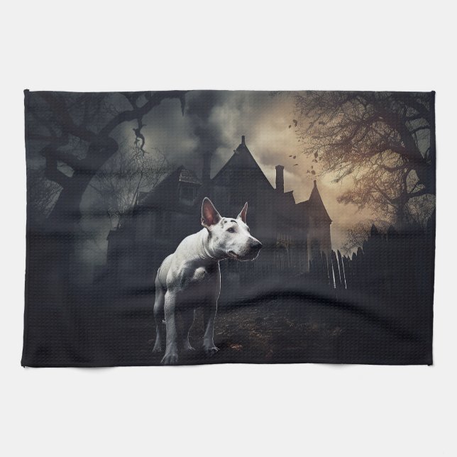 Bull Terrier Halloween Scary Tea Towel (Horizontal)