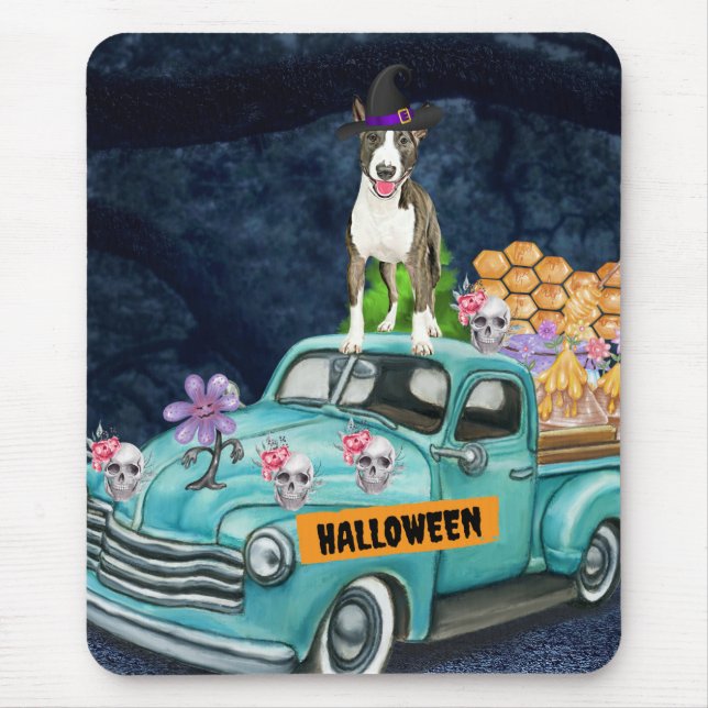 Bull Terrier Halloween Truck Scary Night Mouse Pad (Front)