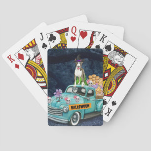 Bull Terrier Halloween Truck Scary Night  Playing Cards