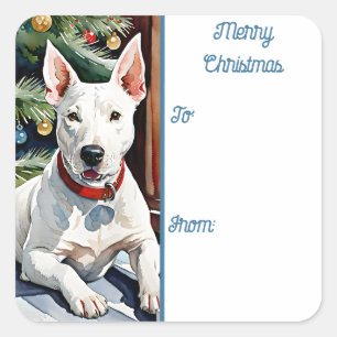 Bull Terrier Holiday Square Gift Tag Sticker
