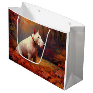 Bull Terrier in Autumn Leaves Fall Inspire Large Gift Bag
