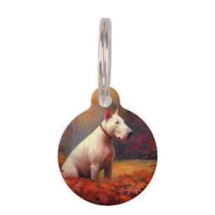 Bull Terrier in Autumn Leaves Fall Inspire  Pet Tag