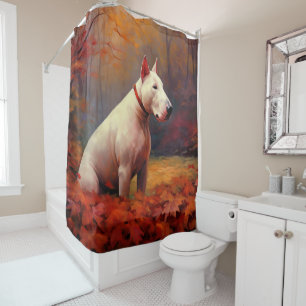 Bull Terrier in Autumn Leaves Fall Inspire Shower Curtain