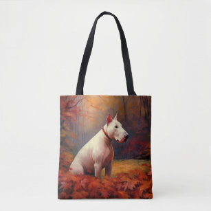 Bull Terrier in Autumn Leaves Fall Inspire  Tote Bag