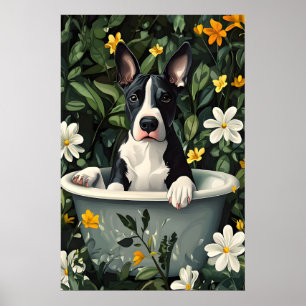 Bull Terrier In Bathtub Poster, Funny Dog Poster
