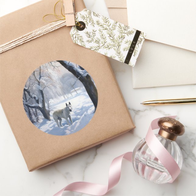 Bull Terrier Let It Snow Christmas  Classic Round Sticker (Gifting)