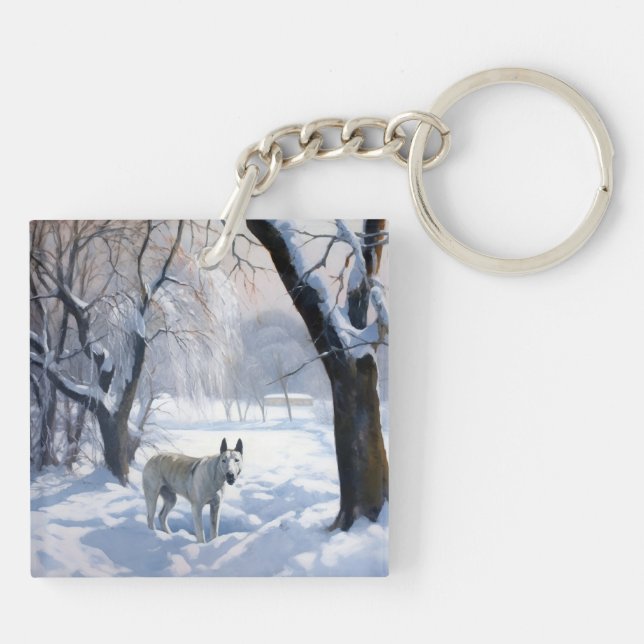Bull Terrier Let It Snow Christmas  Key Ring (Back)