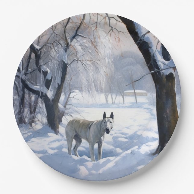 Bull Terrier Let It Snow Christmas  Paper Plate (Front)