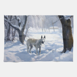 Bull Terrier Let It Snow Christmas  Tea Towel