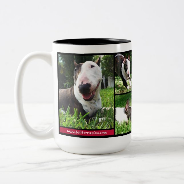Bull Terrier "Live Love Laugh" photo mug (Left)