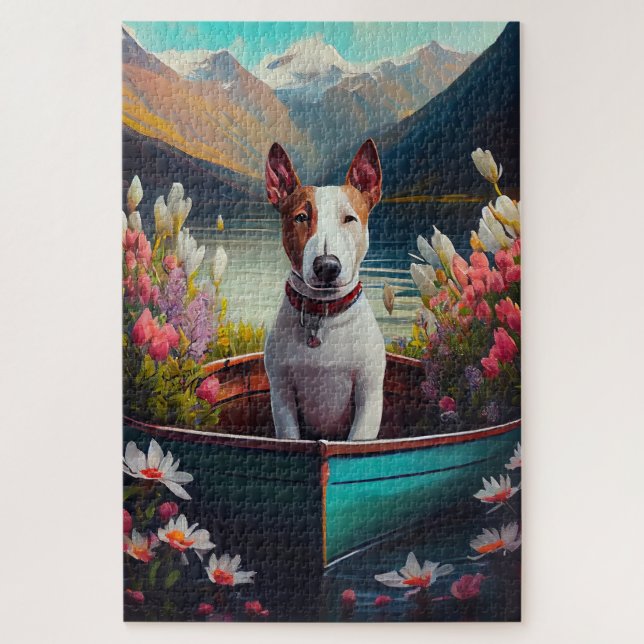Bull Terrier on a Paddle: A Scenic Adventure Jigsaw Puzzle (Vertical)