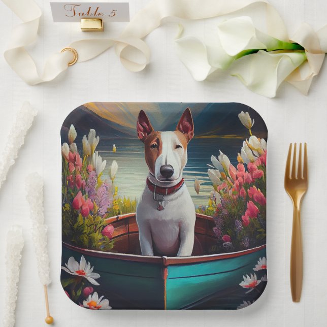 Bull Terrier on a Paddle: A Scenic Adventure Paper Plate (Wedding)