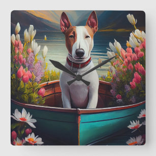 Bull Terrier on a Paddle: A Scenic Adventure Square Wall Clock