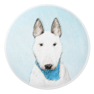 Bull Terrier Painting - Cute Original Dog Art Ceramic Knob