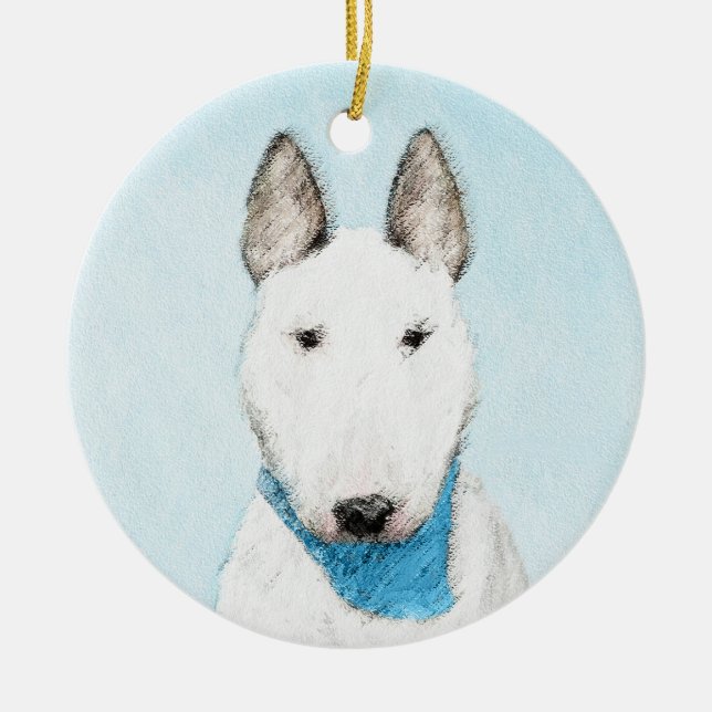 Bull Terrier Painting - Cute Original Dog Art Ceramic Ornament (Front)