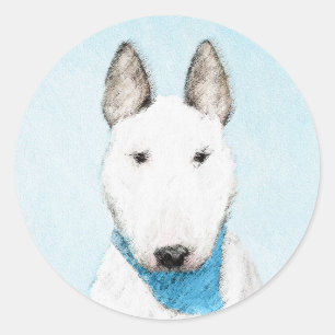 Bull Terrier Painting - Cute Original Dog Art Classic Round Sticker