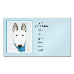 Bull Terrier Painting - Cute Original Dog Art Magnetic Business Card