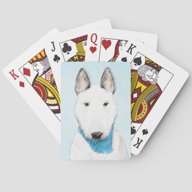 Bull Terrier Painting - Cute Original Dog Art Playing Cards (Back)