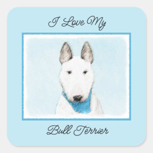 Bull Terrier Painting - Cute Original Dog Art Square Sticker