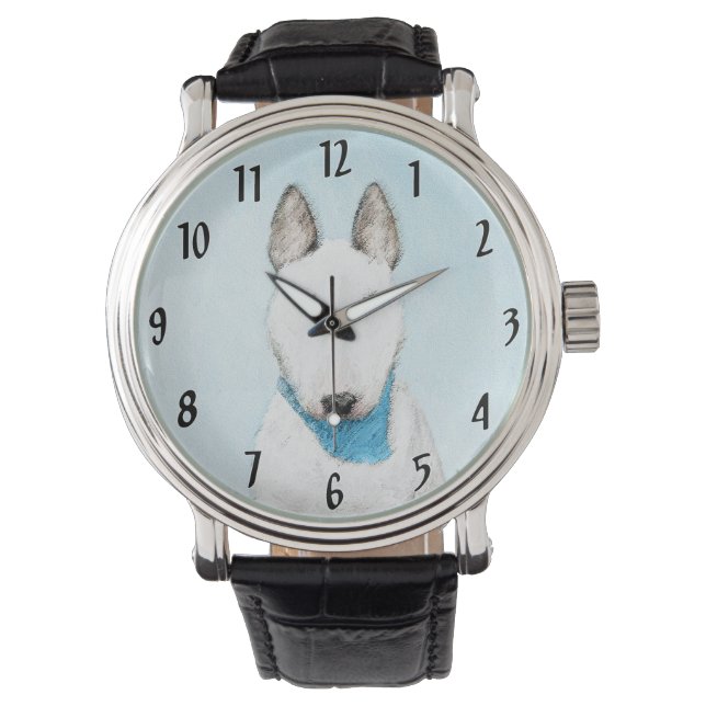 Bull Terrier Painting - Cute Original Dog Art Watch (Front)