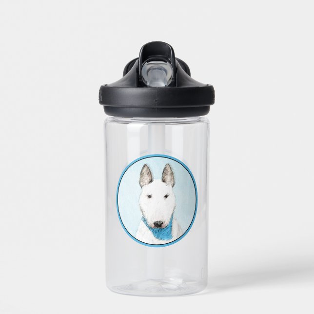 Bull Terrier Painting - Cute Original Dog Art Water Bottle (Front)