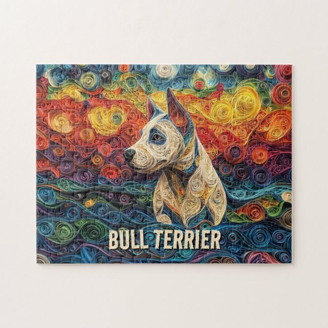 Bull Terrier Paper Quilling Art Dog Portrait Jigsaw Puzzle (Horizontal)