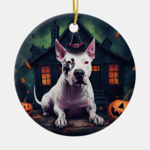 Bull Terrier Pumpkins Halloween Scary Ceramic Ornament