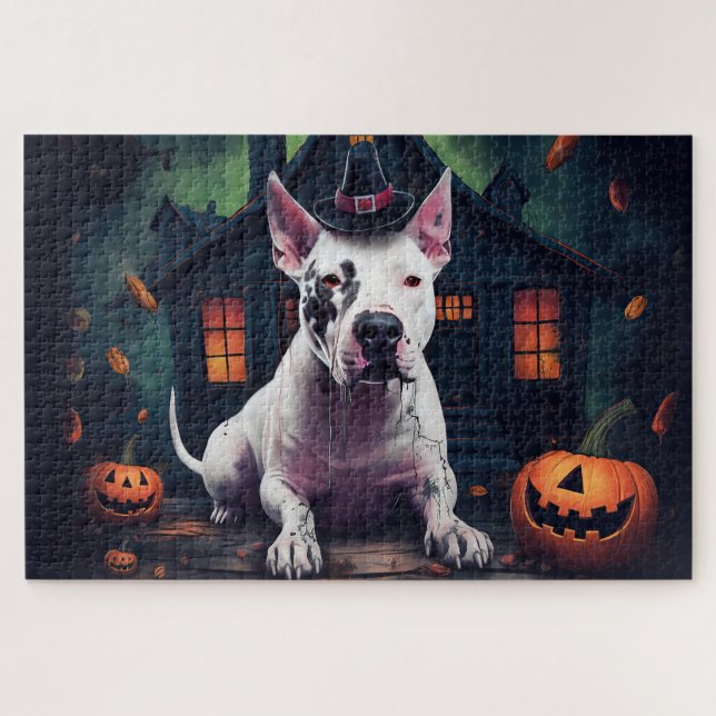 Bull Terrier Pumpkins Halloween Scary Jigsaw Puzzle (Horizontal)