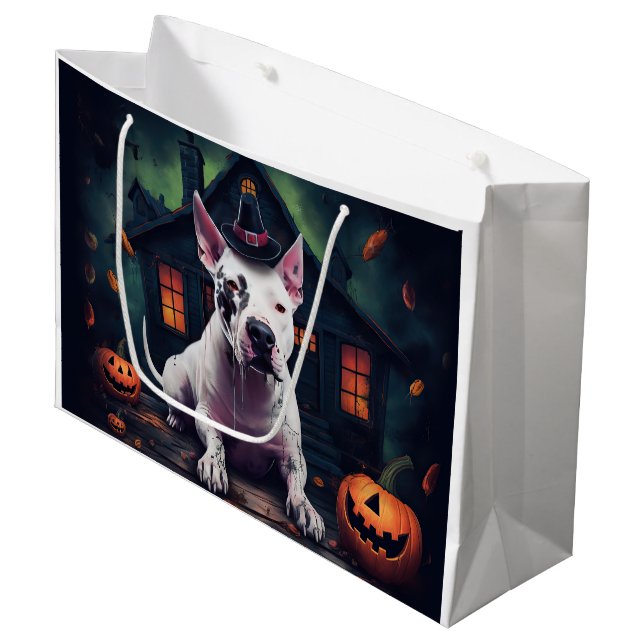 Bull Terrier Pumpkins Halloween Scary Large Gift Bag (Front Angled)