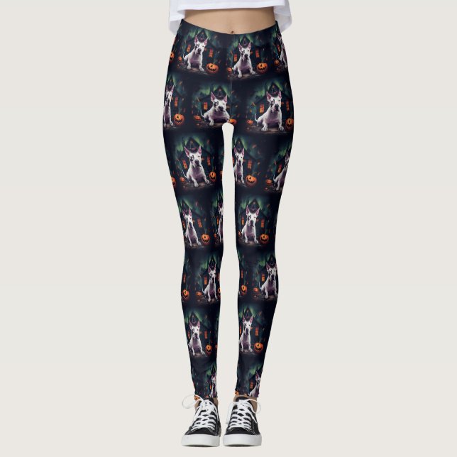 Bull Terrier Pumpkins Halloween Scary Leggings (Front)