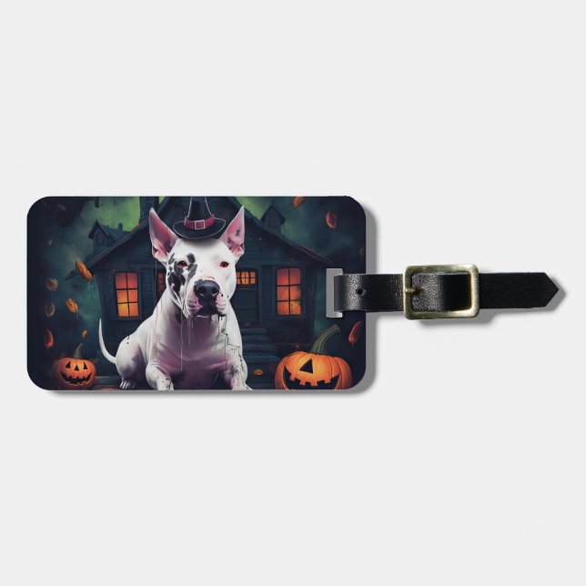 Bull Terrier Pumpkins Halloween Scary Luggage Tag (Front Horizontal)