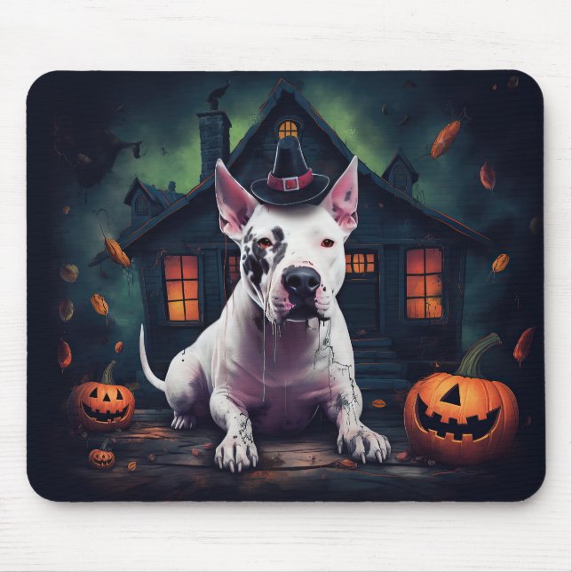 Bull Terrier Pumpkins Halloween Scary Mouse Pad (Front)