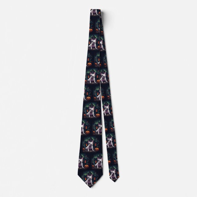 Bull Terrier Pumpkins Halloween Scary Tie (Front)
