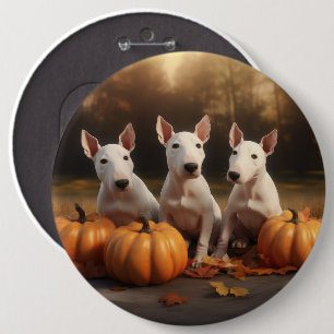 Bull Terrier Puppy Autumn Delight Pumpkin 6 Cm Round Badge