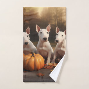 Bull Terrier Puppy Autumn Delight Pumpkin Bath Towel Set