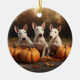 Bull Terrier Puppy Autumn Delight Pumpkin Ceramic Ornament