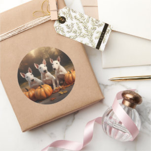 Bull Terrier Puppy Autumn Delight Pumpkin Classic Round Sticker