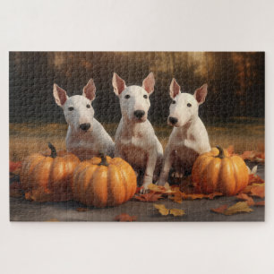 Bull Terrier Puppy Autumn Delight Pumpkin Jigsaw Puzzle