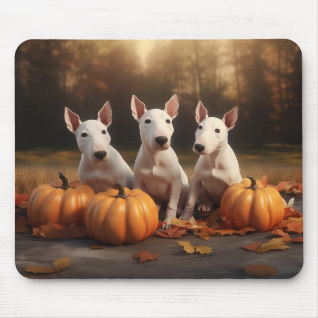 Bull Terrier Puppy Autumn Delight Pumpkin Mouse Pad (Front)