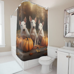 Bull Terrier Puppy Autumn Delight Pumpkin Shower Curtain