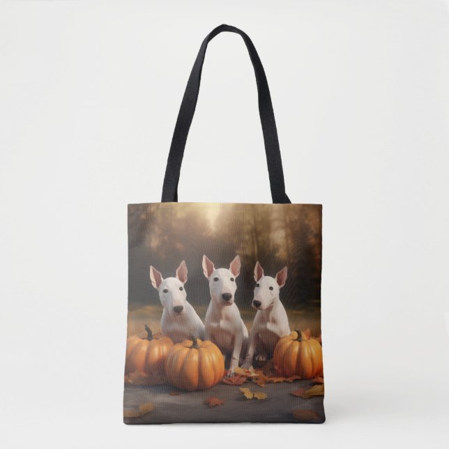 Bull Terrier Puppy Autumn Delight Pumpkin Tote Bag (Front)