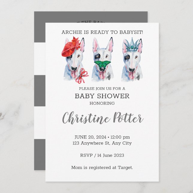 Bull Terrier Puppy Theme Baby Shower Invitation (Front/Back)