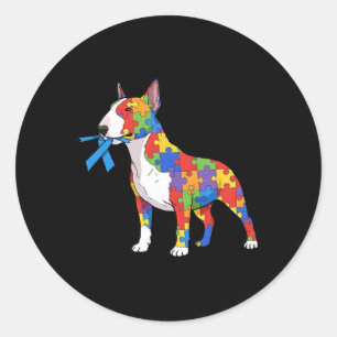 Bull Terrier Puzzle Autism Awareness Autistic Wome Classic Round Sticker
