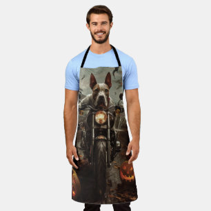Bull Terrier Riding Motorcycle Halloween Scary Apron