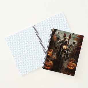 Bull Terrier Riding Motorcycle Halloween Scary Notebook