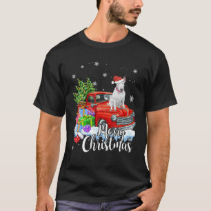 Bull Terrier Riding Red Truck Merry Christmas Xmas T-Shirt