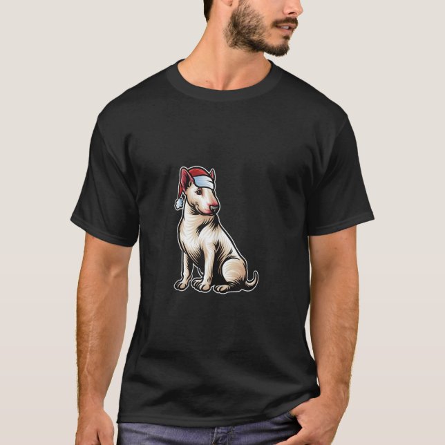 Bull Terrier Santa Claus Hat Merry Christmas Dog X T-Shirt (Front)