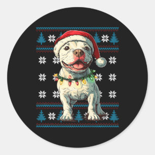 Bull Terrier Santa Xmas Tree Lights Ugly Christmas Classic Round Sticker