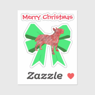 Bull Terrier Silhouette Dog & Green Bow Christmas 