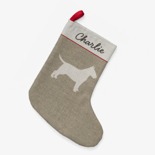 Bull Terrier Silhouette with Custom Text Small Christmas Stocking